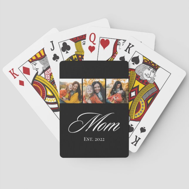 Mum Established Elegant Script 3 Photo Playing Cards (Back)
