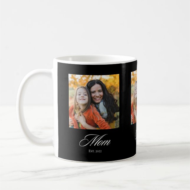 Mum Established Elegant Script Black 3 Photo Coffee Mug (Left)