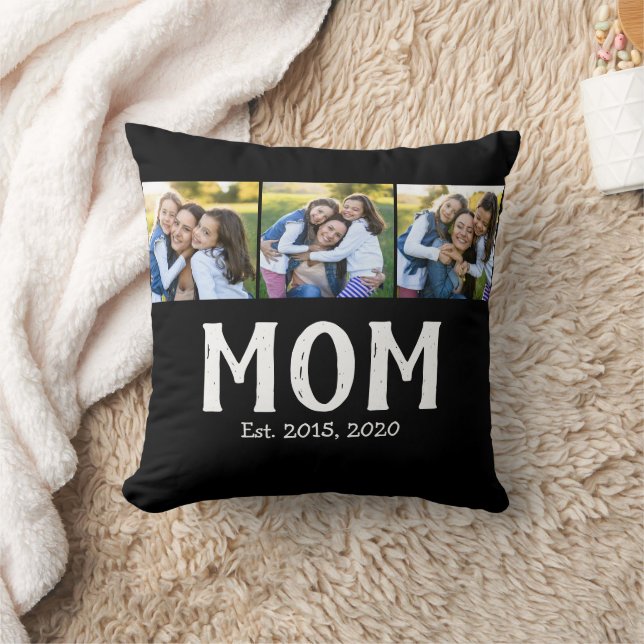 Mum Established Elegant Script Black 3 Photo Cushion (Blanket)