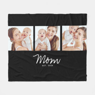 Mum Established Elegant Script Black 3 Photo Fleece Blanket