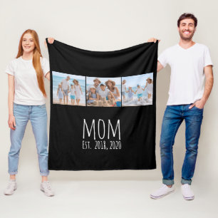 Mum Established Elegant Script Black 3 Photo Fleece Blanket