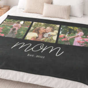 Mum Established Elegant Script Black 3 Photo Fleece Blanket