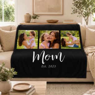 Mum Established Elegant Script Black 3 Photo Fleece Blanket