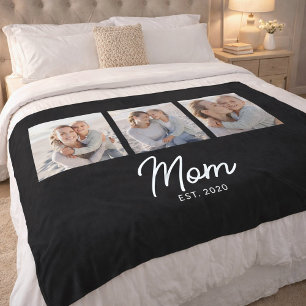 Mum Established Elegant Script Black 3 Photo Fleece Blanket