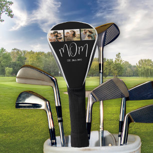 Mum Established Elegant Script Black 3 Photo Golf Head Cover