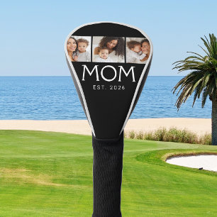 Mum Established Elegant Script Black 3 Photo Golf Head Cover