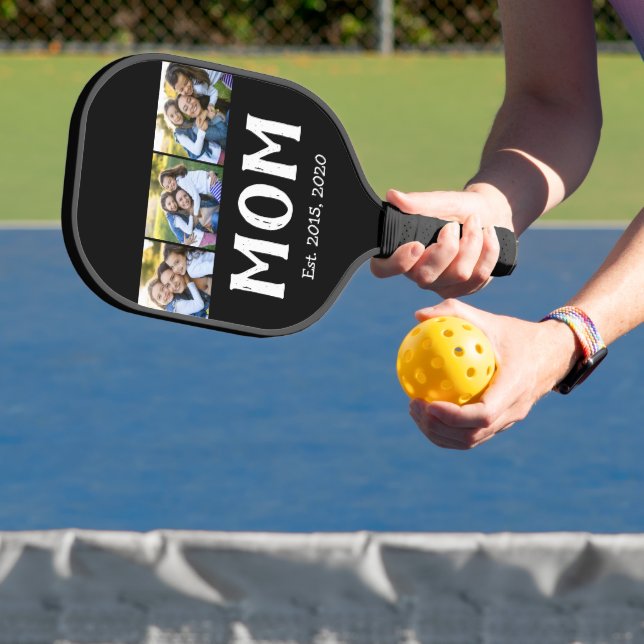 Mum Established Elegant Script Black 3 Photo Pickleball Paddle (Insitu)
