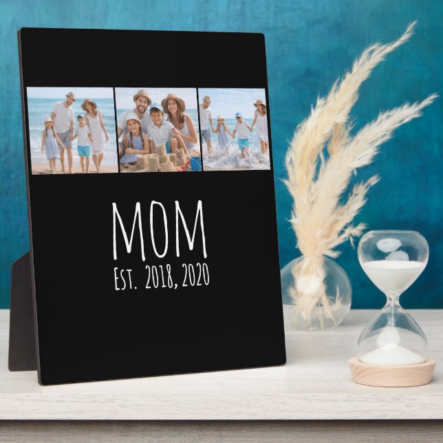 Mum Established Elegant Script Black 3 Photo  Plaque (Side)