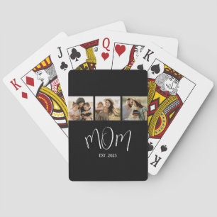 Mum Established Elegant Script Black 3 Photo Playing Cards