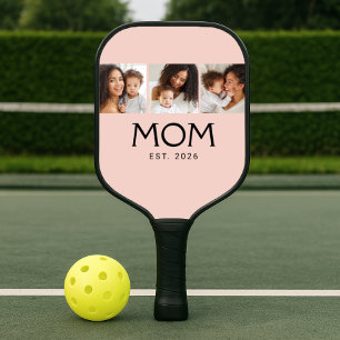 Mum Established Elegant Script Blush Pink 3 Photo Pickleball Paddle