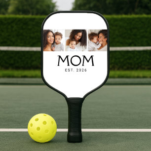 Mum Established Elegant Script Blush White 3 Photo Pickleball Paddle