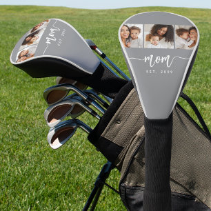 Mum Established Elegant Script Grey White 3 Photo Golf Head Cover
