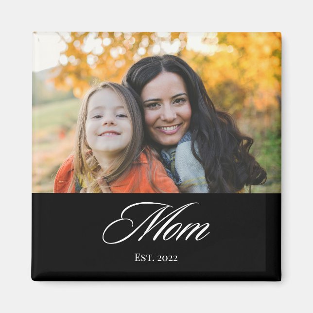 Mum Established Elegant Script Photo Mother's Day Magnet (Front)