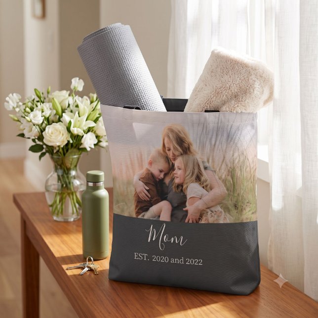 Mum Established Elegant Script Photo Tote Bag (Creator Uploaded)