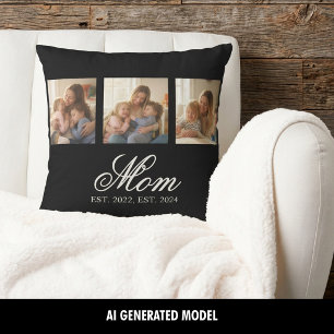 Mum Established Elegant Three Photo Keepsake Cushion