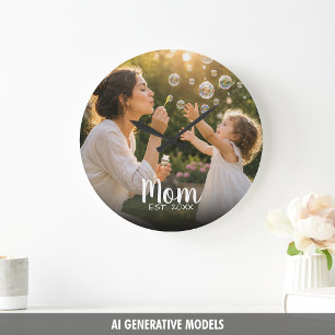 Mum Established Family Photo Memory Large Clock