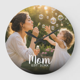 Mum Established Family Photo Memory Large Clock