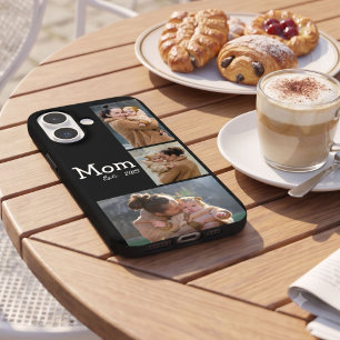 Mum Established Fun Bold Text 3 Photo Black iPhone 16 Case