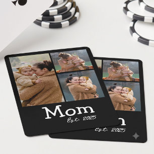 Mum Established Fun Bold Text 3 Photo Black Playing Cards
