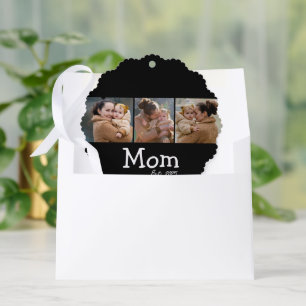 Mum Established Fun Bold Text 3 Photo Black Tree Decoration Card