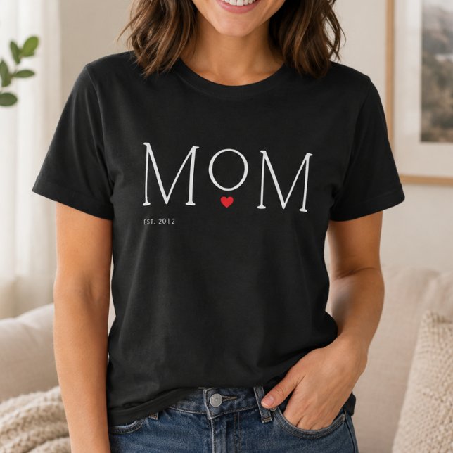 Mum Established Heart Typography Black T-Shirt (Creator Uploaded)