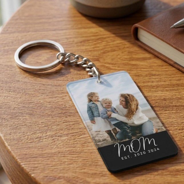 Mum Established Keepsake Modern Script Photo Gift Key Ring (Creator Uploaded)