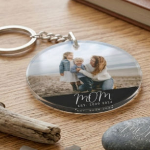 Mum Established Keepsake Modern Script Photo Gift Key Ring
