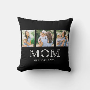 Mum Established Modern 3 Photo Black Cushion
