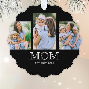 Mum Established Modern 3 Photo Black  Tree Decoration Card
