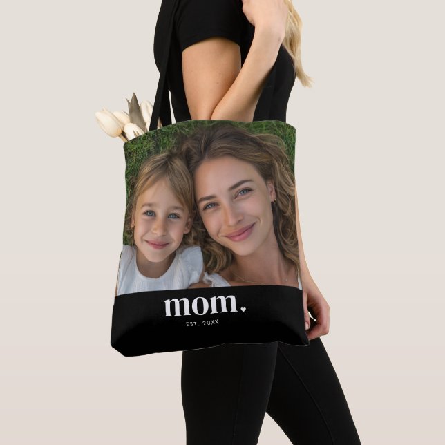 Mum Established Modern Black Photo Tote Bag (Close Up)