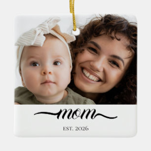 Mum Established Modern Black Script Photo Elegant Ceramic Ornament
