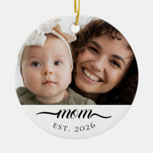 Mum Established Modern Black Script Photo Elegant  Ceramic Tree Decoration