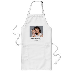 Mum Established Modern Black Script Photo Elegant Long Apron