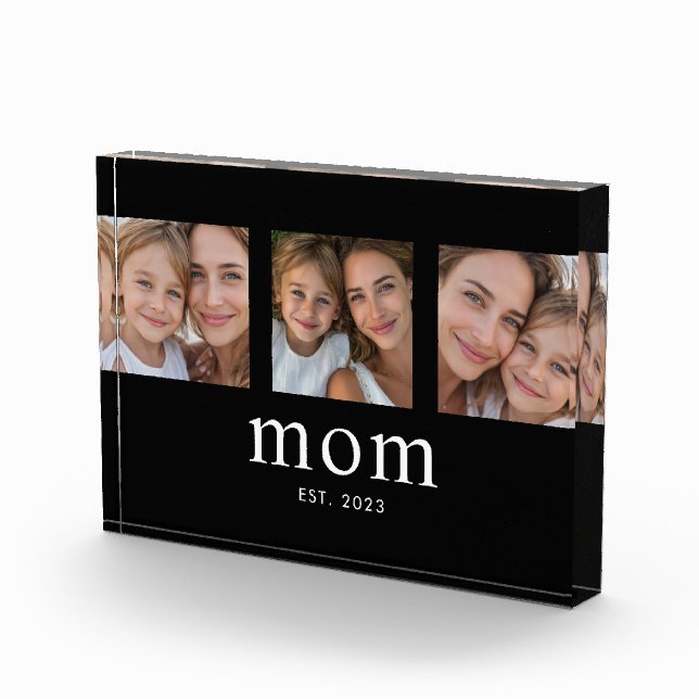 Mum Established Modern Bold Minimal Black 3 Photo Block (Right)