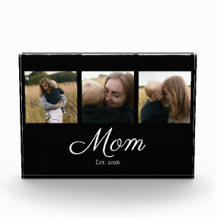 Mum Established Modern Bold Script Black 3 Photo Block