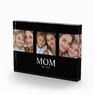 Mum Established Modern Bold Script Black 3 Photo Block