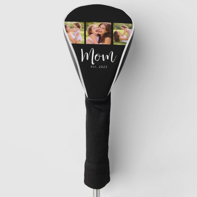Mum Established Modern Bold Script Black 3 Photo Golf Head Cover (Front)