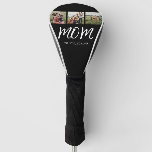 Mum Established Modern Bold Script Black 3 Photo Golf Head Cover (Front)