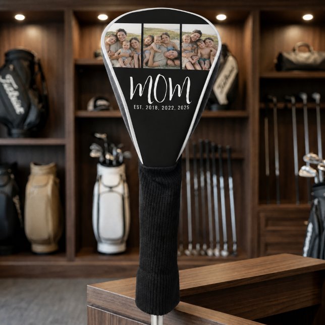 Mum Established Modern Bold Script Black 3 Photo Golf Head Cover (Creator Uploaded)