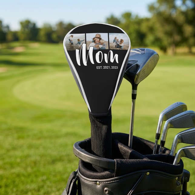 Mum Established Modern Bold Script Black 3 Photo Golf Head Cover (Mom Established Modern Bold Script Black 3 Photo Golf Head Cover)