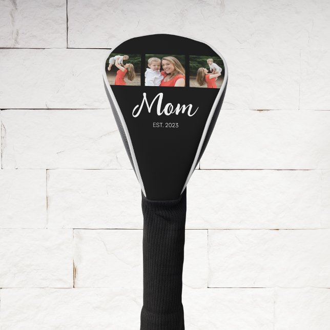 Mum Established Modern Bold Script Black 3 Photo Golf Head Cover (Creator Uploaded)