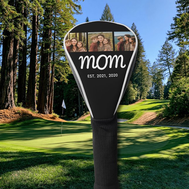 Mum Established Modern Bold Script Black 3 Photo Golf Head Cover (Creator Uploaded)