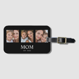 Mum Established Modern Bold Script Black 3 Photo Luggage Tag