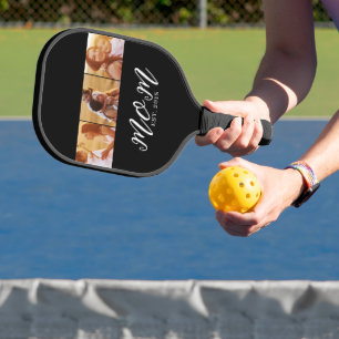 Mum Established Modern Bold Script Black 3 Photo Pickleball Paddle