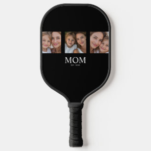 Mum Established Modern Bold Script Black 3 Photo Pickleball Paddle