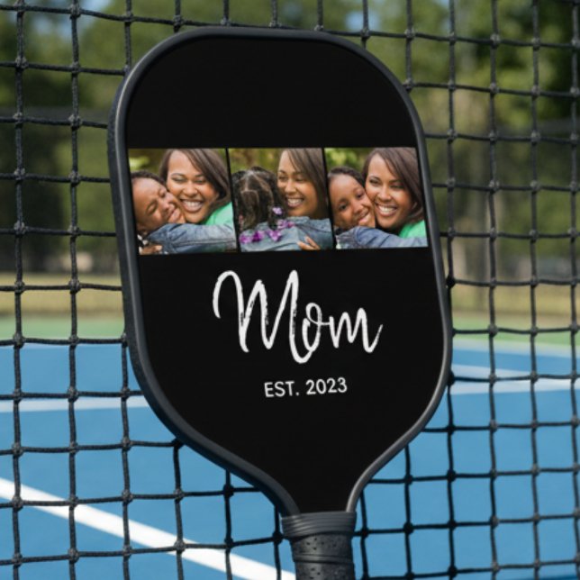 Mum Established Modern Bold Script Black 3 Photo  Pickleball Paddle (Creator Uploaded)