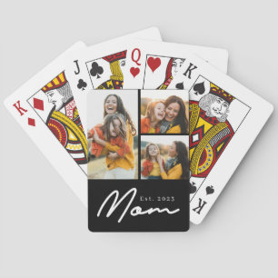 Mum Established Modern Bold Script Black 3 Photo Playing Cards