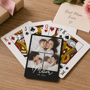 Mum Established Modern Bold Script Black 3 Photo Playing Cards