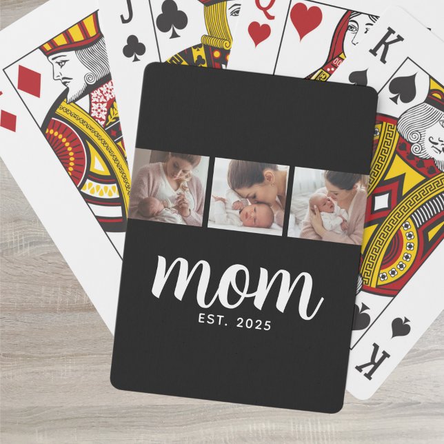 Mum Established Modern Bold Script Black 3 Photo Playing Cards (Creator Uploaded)