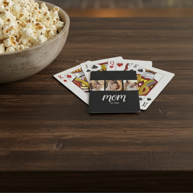 Mum Established Modern Bold Script Black 3 Photo Playing Cards (Creator Uploaded)